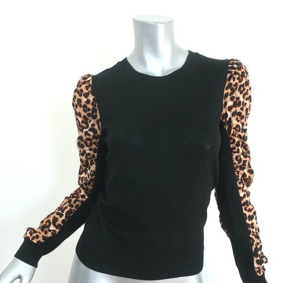 Veronica Beard Sweaters - Veronica Beard Adler Mixed Media Sweater Black/Leopard Size Extra Small